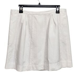 J. Crew A Line Short Skirt Pleated Lace Stripe Cotton‎ Pique Lined Size 12